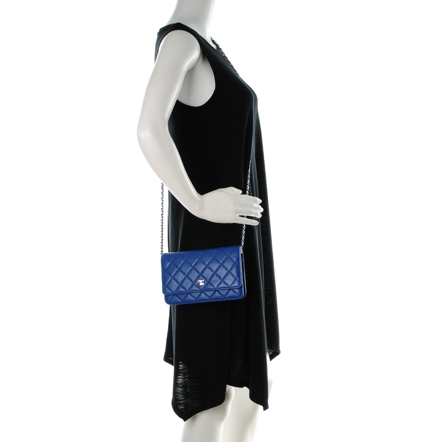Lambskin Quilted Wallet On Chain WOC Bright Blue