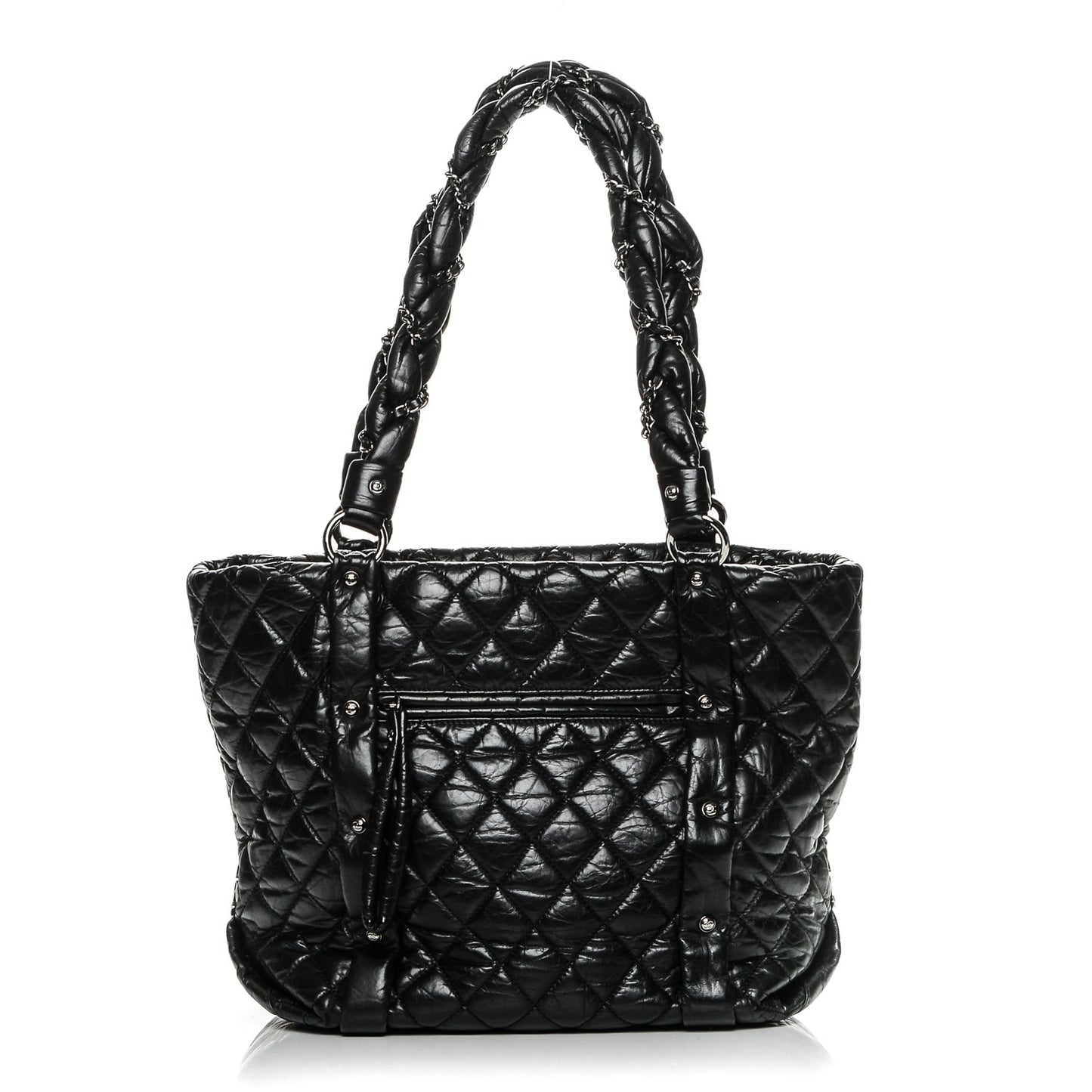 Distressed Lambskin Vintage Ligne Lady Braid Tote Black