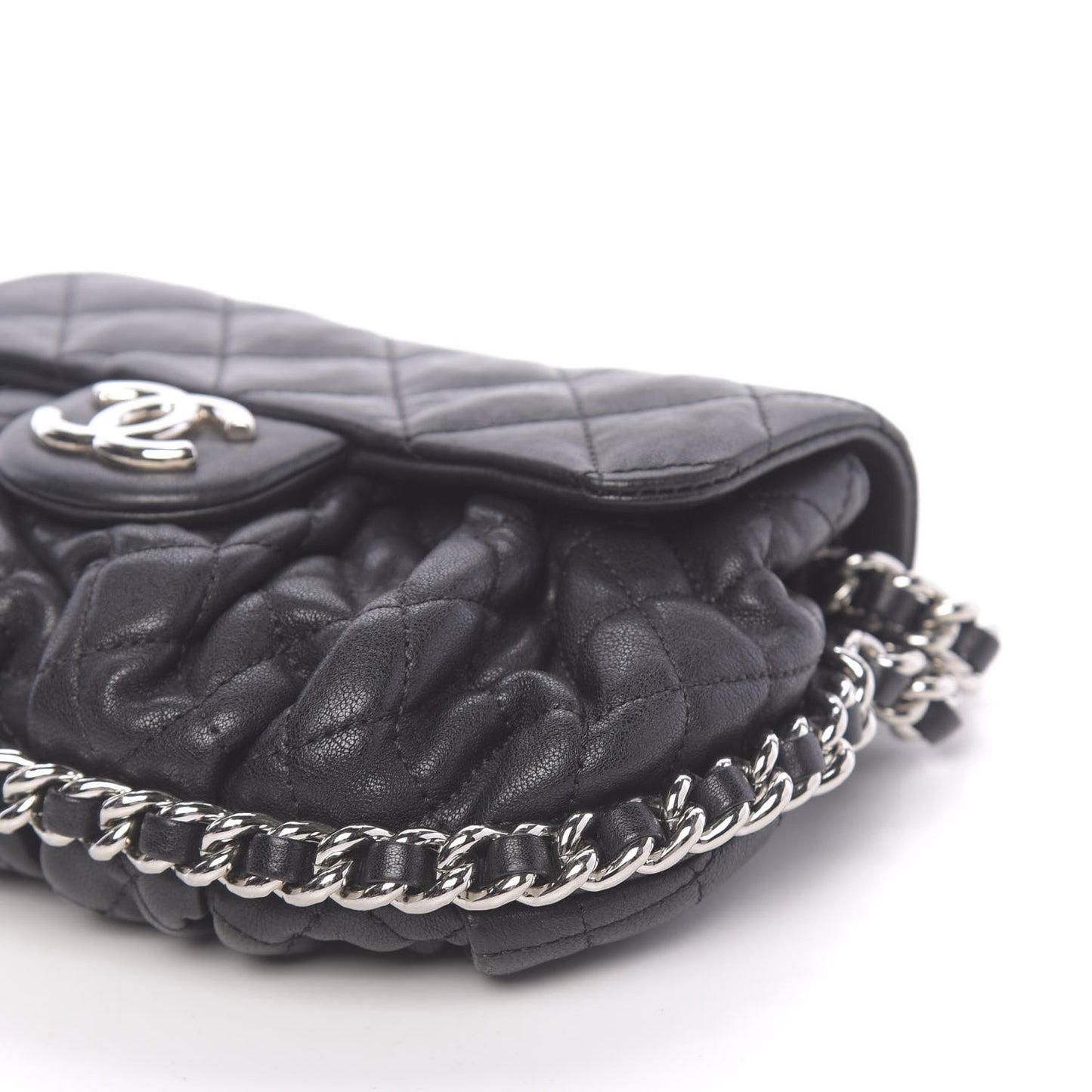 Washed Lambskin Quilted Mini Chain Around Messenger Black