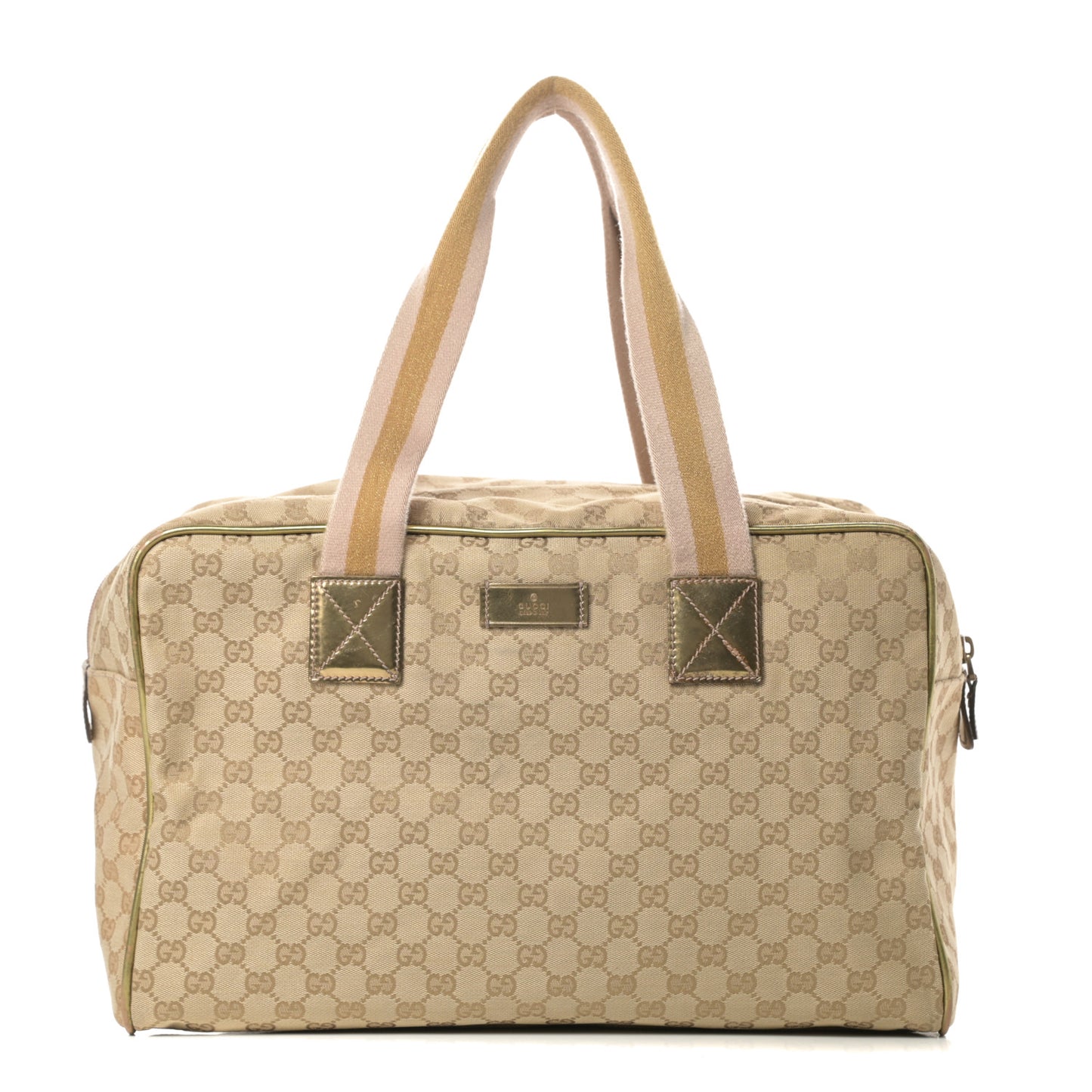GG Monogram Web Medium Collapsible Carry On Duffle Beige Gold