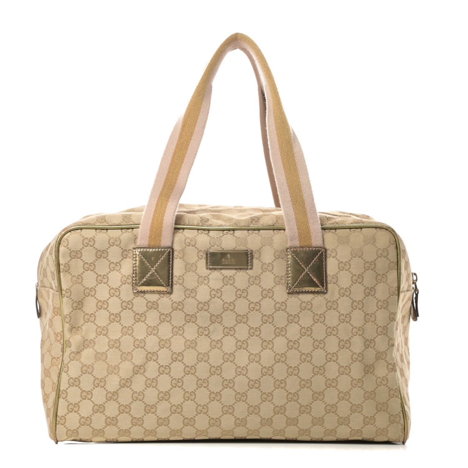 Gucci GG Monogram Web Medium Collapsible Carry On Duffle Beige Gold 1 of 17