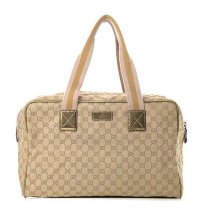 Gucci GG Monogram Web Medium Collapsible Carry On Duffle Beige Gold 1 of 17