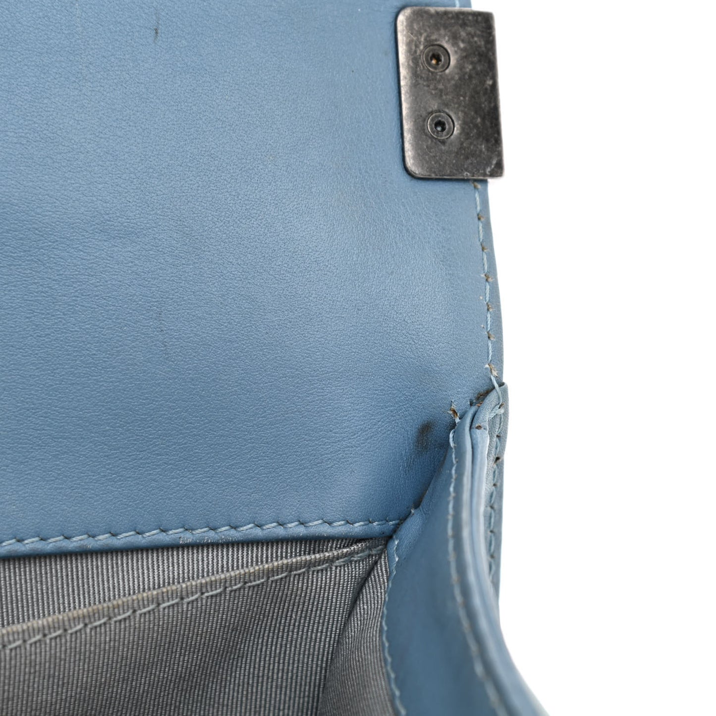 Patent Calfskin Medium Plexiglass Boy Flap Light Blue