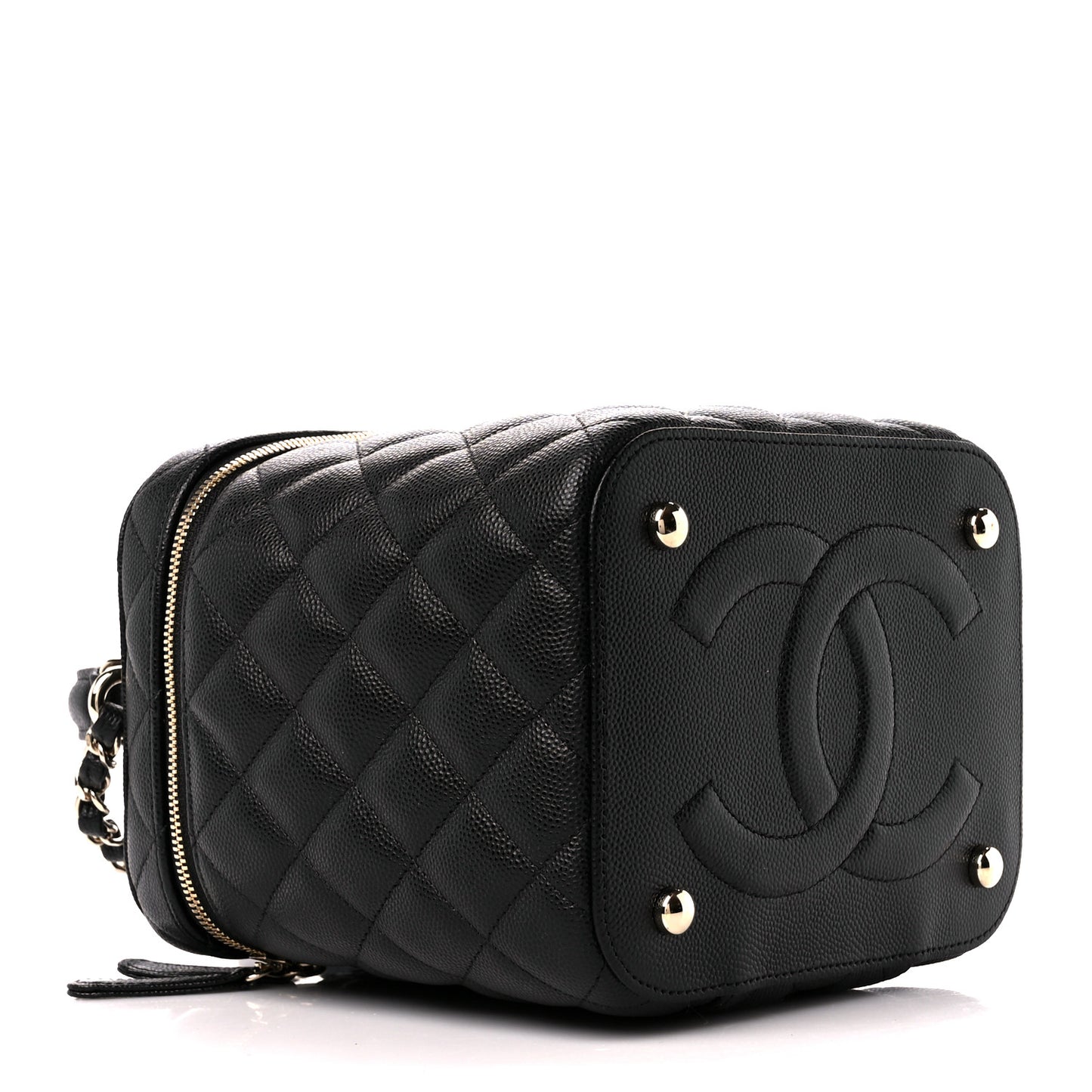 Caviar Quilted Small Top Handle Vanity Case With Chain Black