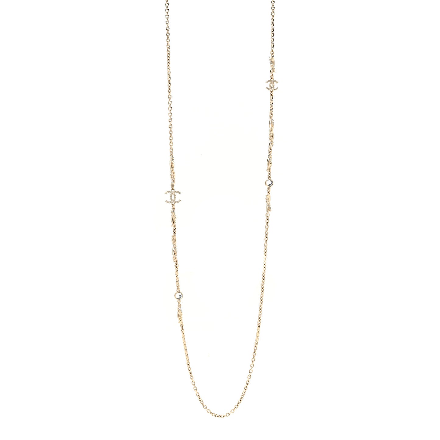 Crystal CC Twist Long Necklace Gold