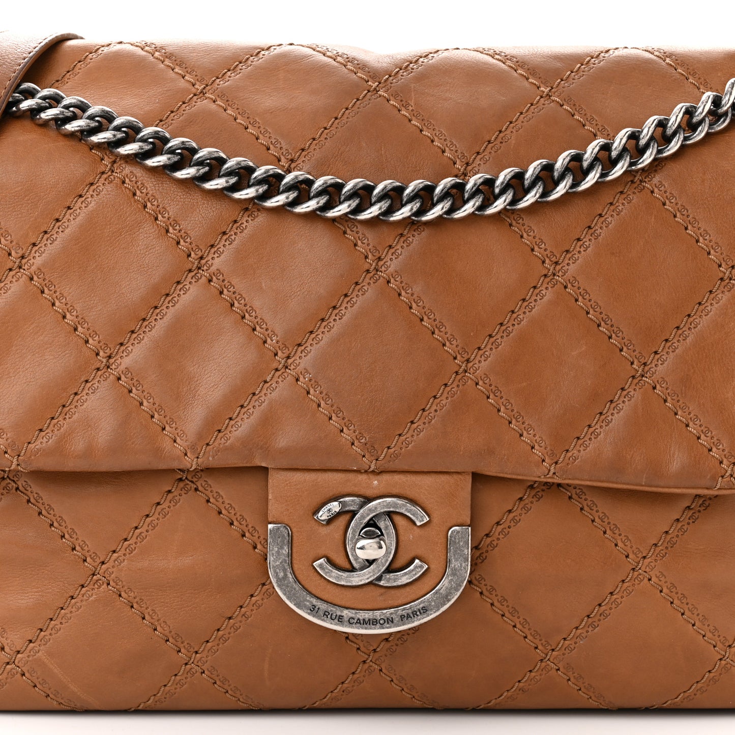 Calfskin Quilted Jumbo Coco Sporran Flap Light Brown