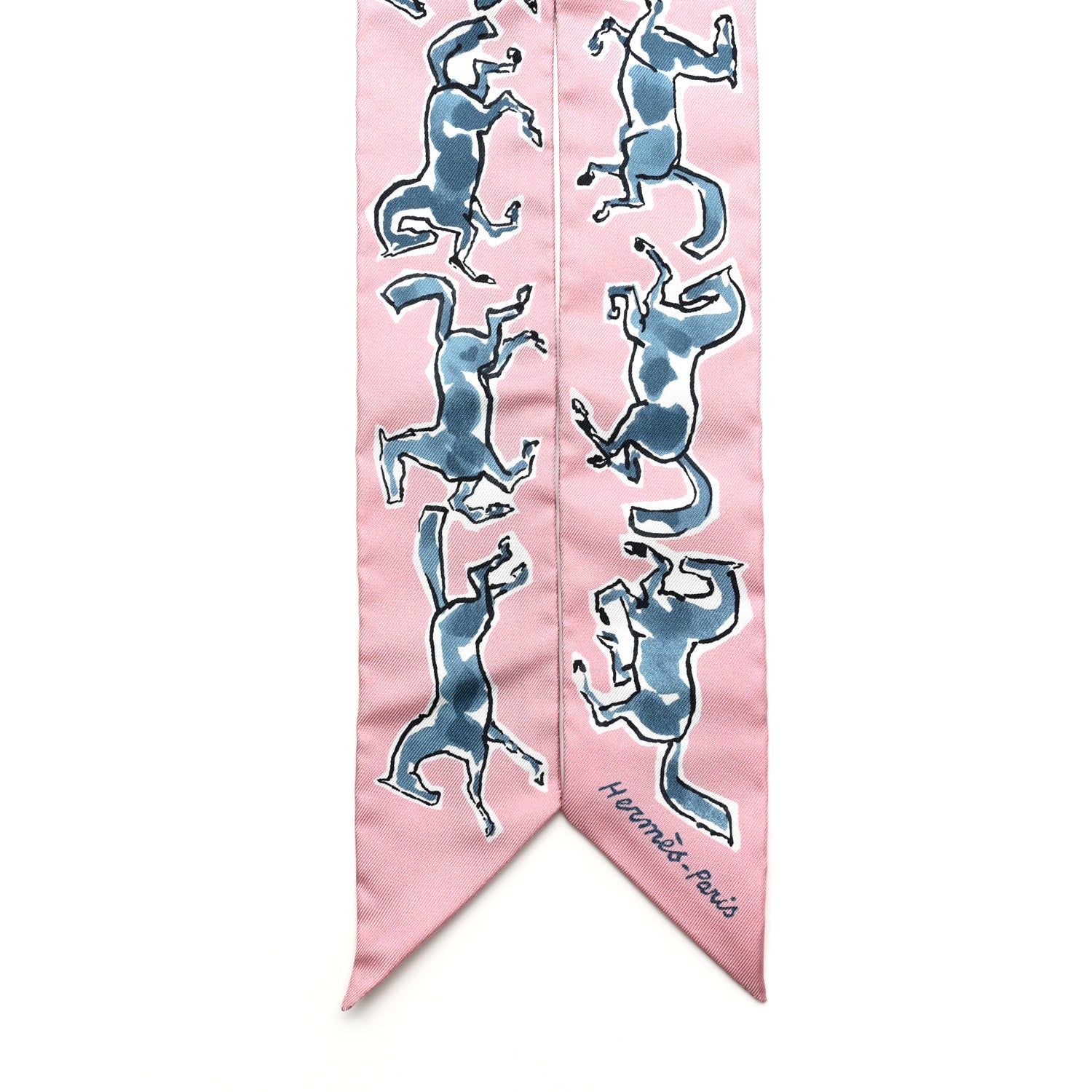 Hermes Silk Chevaux en Liberte Twilly Vieux Rose Bleu 2 of 5