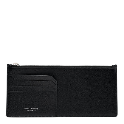 Saint Laurent Grained Calfskin Zip Pouch Tech Card Holder Black 1 of 6