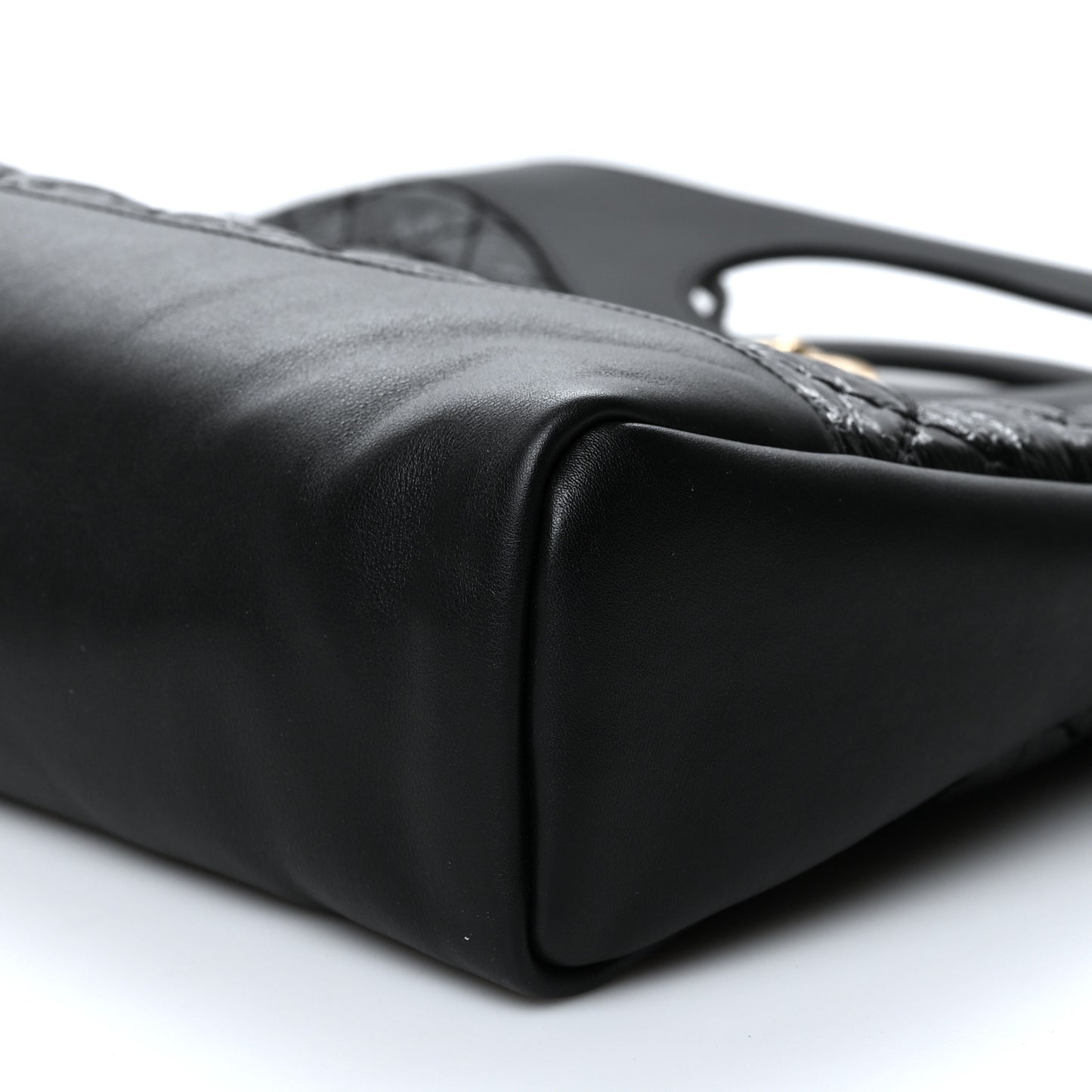 Crumpled Calfskin Quilted 31 Large Shopping Bag Black