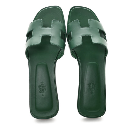 Hermes Calfskin Oran Sandals  38.5 Vert Electrique 2 of 10