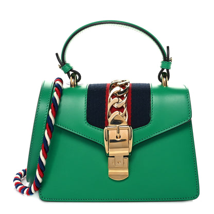 Gucci Vitello Fontanella Web Mini Sylvie Top Handle Bag Synthetic Green Garden 1 of 9