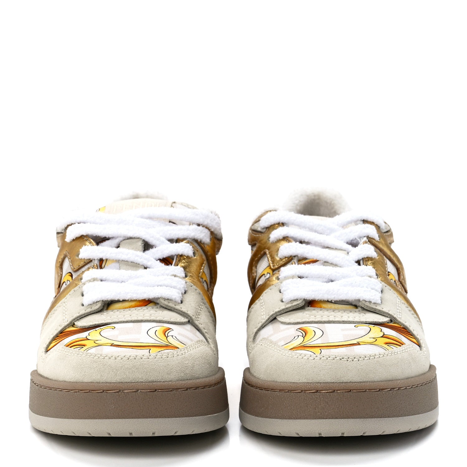 Versace X FENDI Suede Fabric FF Baroque Womens Fendace Match Sneakers 37 Gold Multicolor 2 of 8
