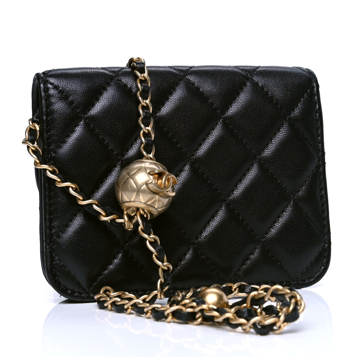 Lambskin Quilted Pearl Crush Flap With Chain Black