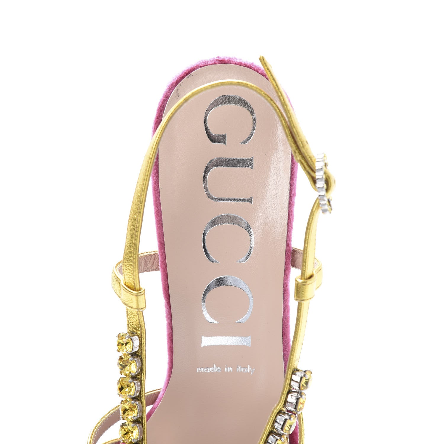 Gucci Velvet Nappa Crystal Zephyra Slingback Platform High Heel Sandals 40 Pink Gold 6 of 10