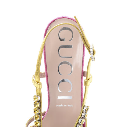 Gucci Velvet Nappa Crystal Zephyra Slingback Platform High Heel Sandals 40 Pink Gold 6 of 10