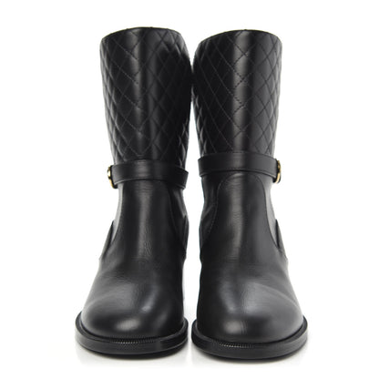 Chanel Calfskin Quilted CC Boots 37 Black 2 of 9