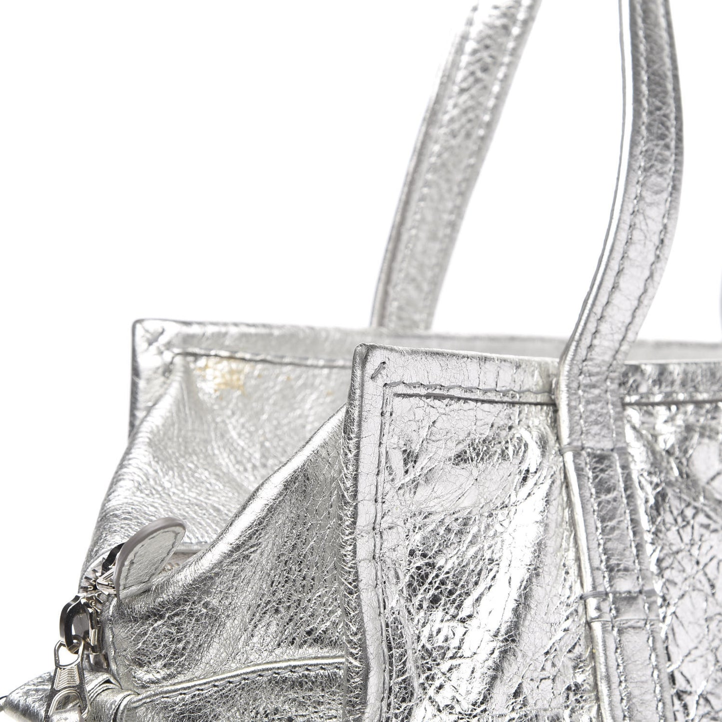 Metallic Calfskin S Bazar Shopper Tote Silver Hardware