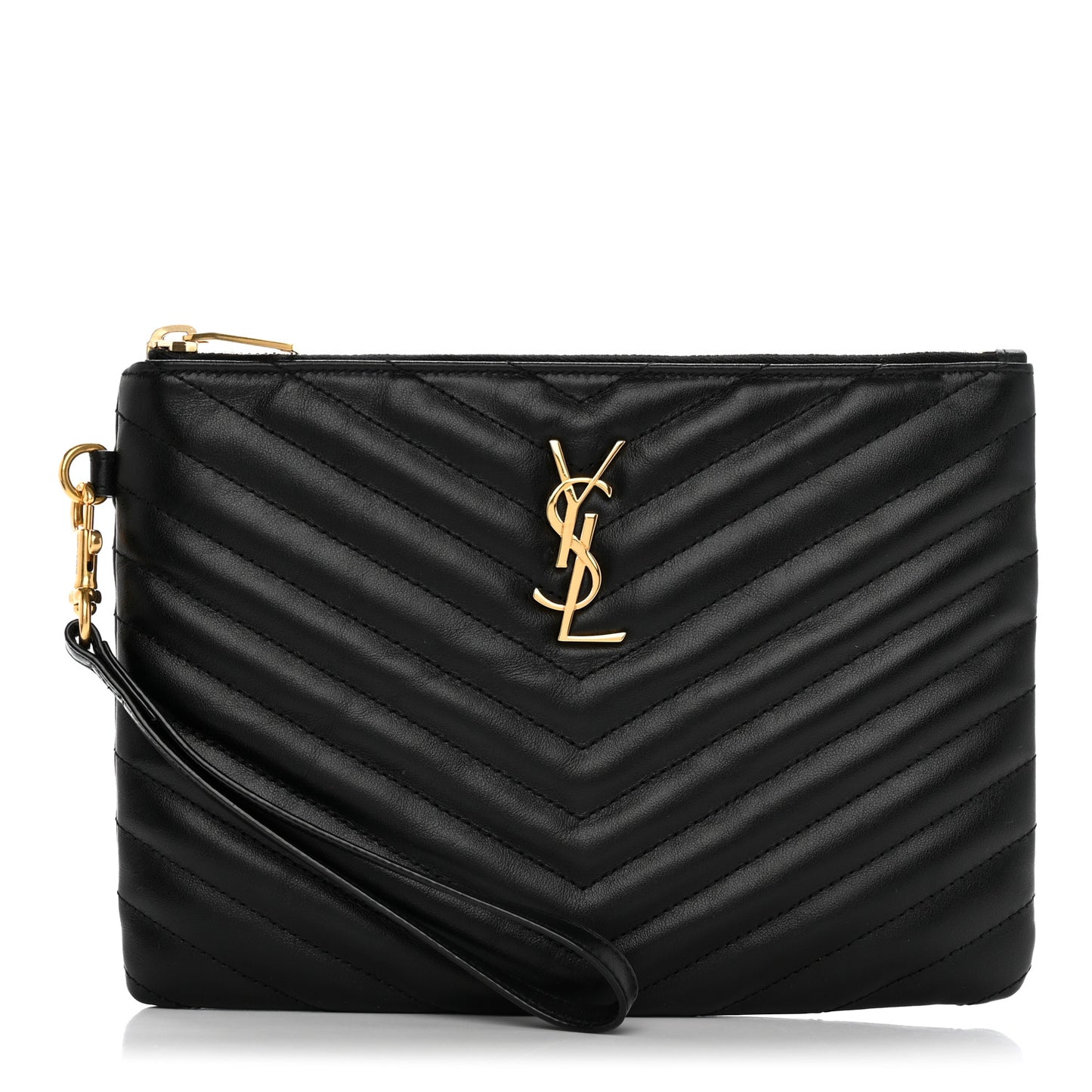 Calfskin Matelasse Chevron Monogram A5 Wristlet Black