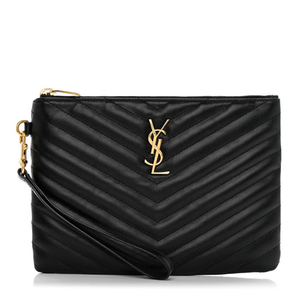 Saint Laurent Calfskin Matelasse Chevron Monogram A5 Wristlet Black 1 of 8