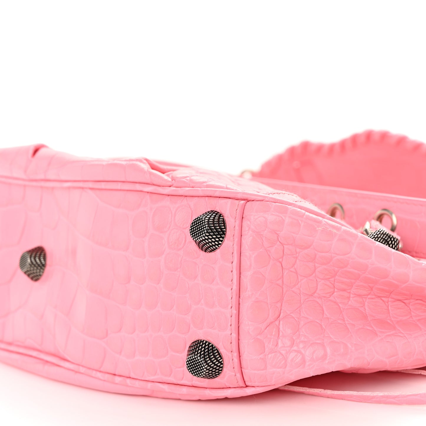 Extra Supple Calfskin Crocodile Embossed Small Le Cagole Shoulder Bag Sweet Pink