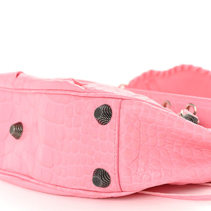 Balenciaga Extra Supple Calfskin Crocodile Embossed Small Le Cagole Shoulder Bag Sweet Pink 10 of 11
