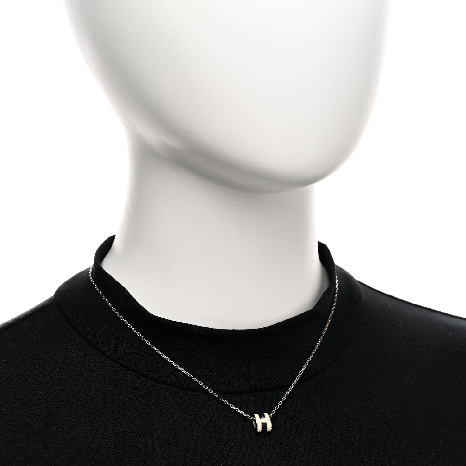 Hermes Lacquered Palladium Mini Pop H Pendant Necklace White 2 of 6