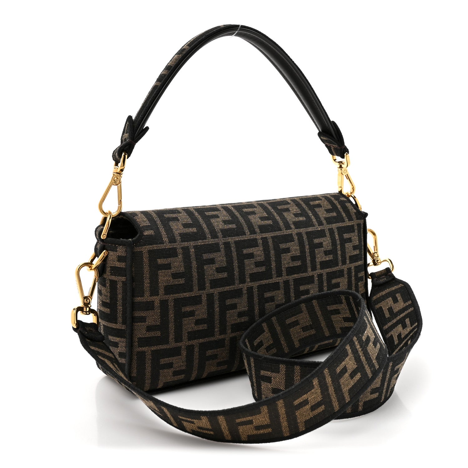 Fendi Fabric Jacquard FF 1974 Medium Baguette Tobacco Moro Black 3 of 10