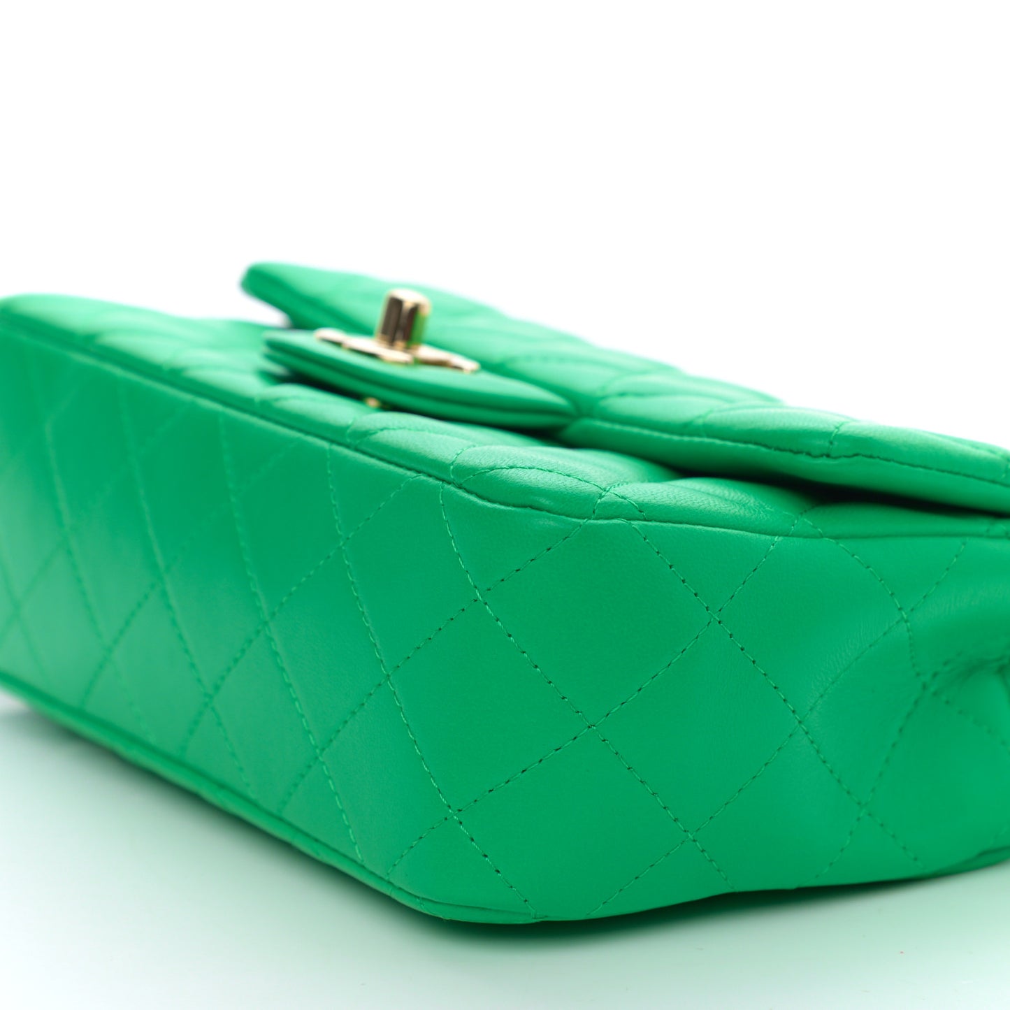 Lambskin Quilted Mini Rectangular Flap Green