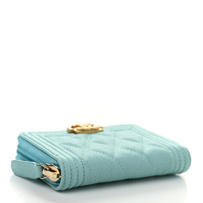 Chanel Caviar Quilted Boy Zip Around Coin Purse Wallet Light Blue 4 of 9