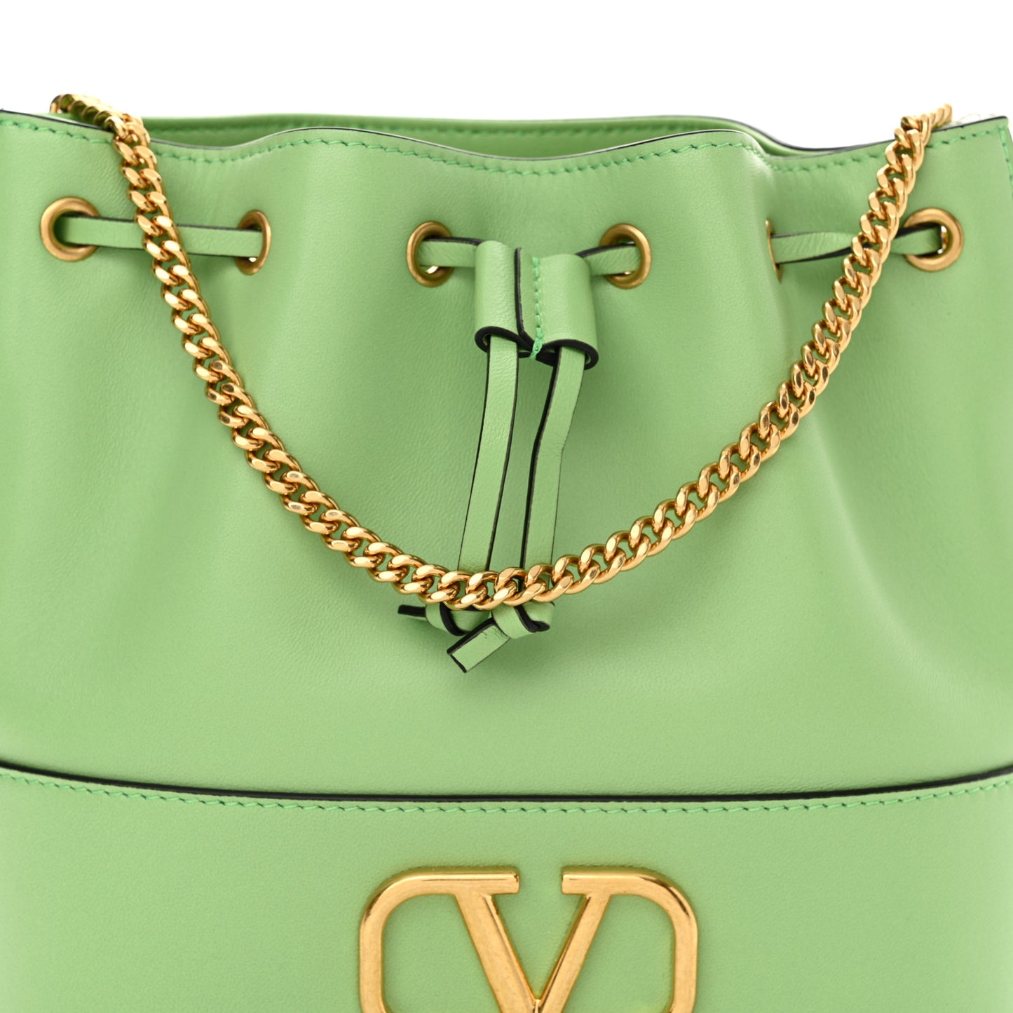 Nappa Mini VLogo Signature Chain Bucket Bag Green