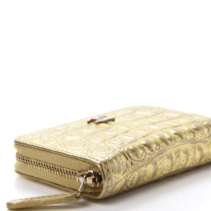 Chanel Metallic Calfskin Crocodile Embossed Cocodile Zip Coin Case Gold 6 of 10