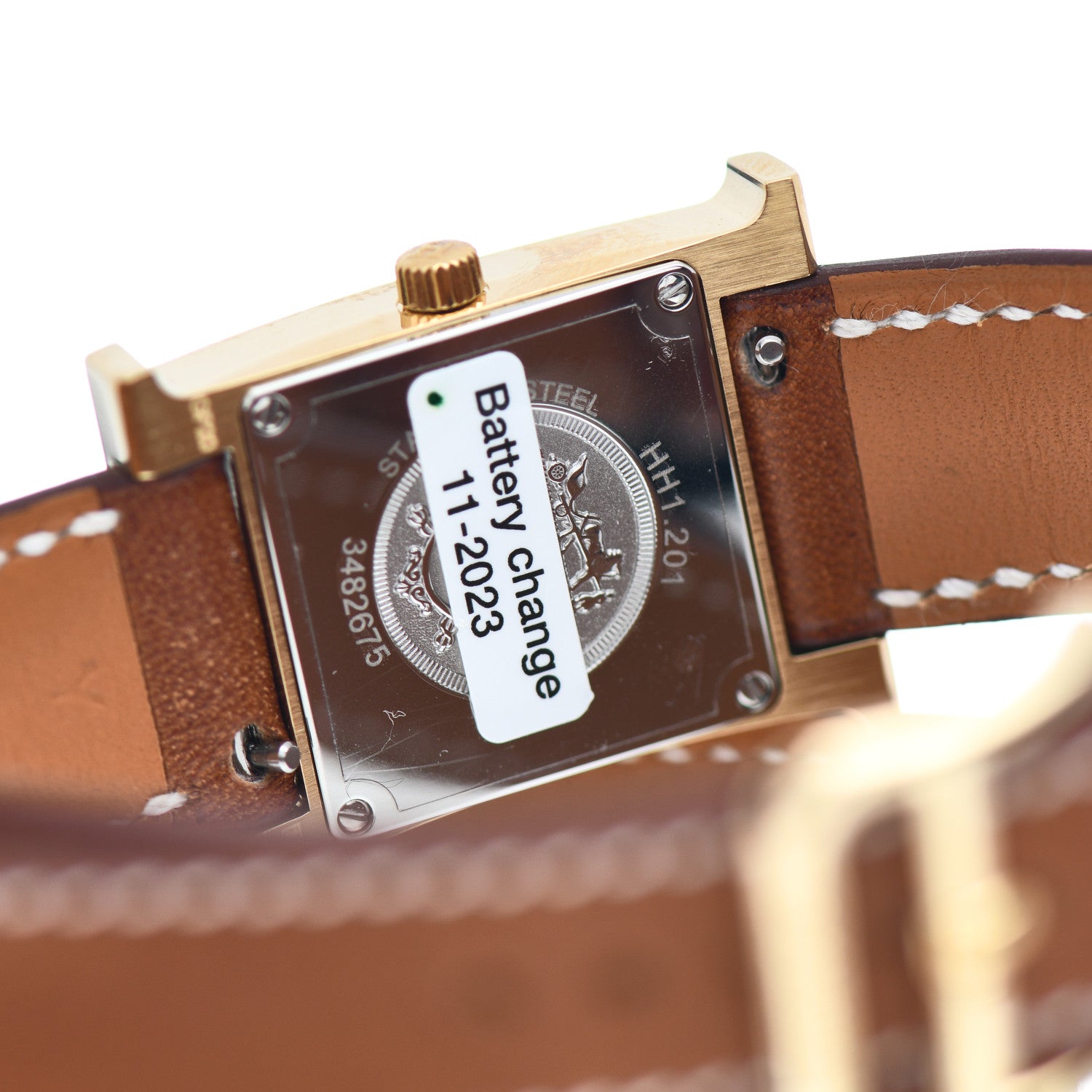 Hermes Stainless Steel Barenia 21mm Heure H Hour Double Tour Quartz Watch Fauve 4 of 5