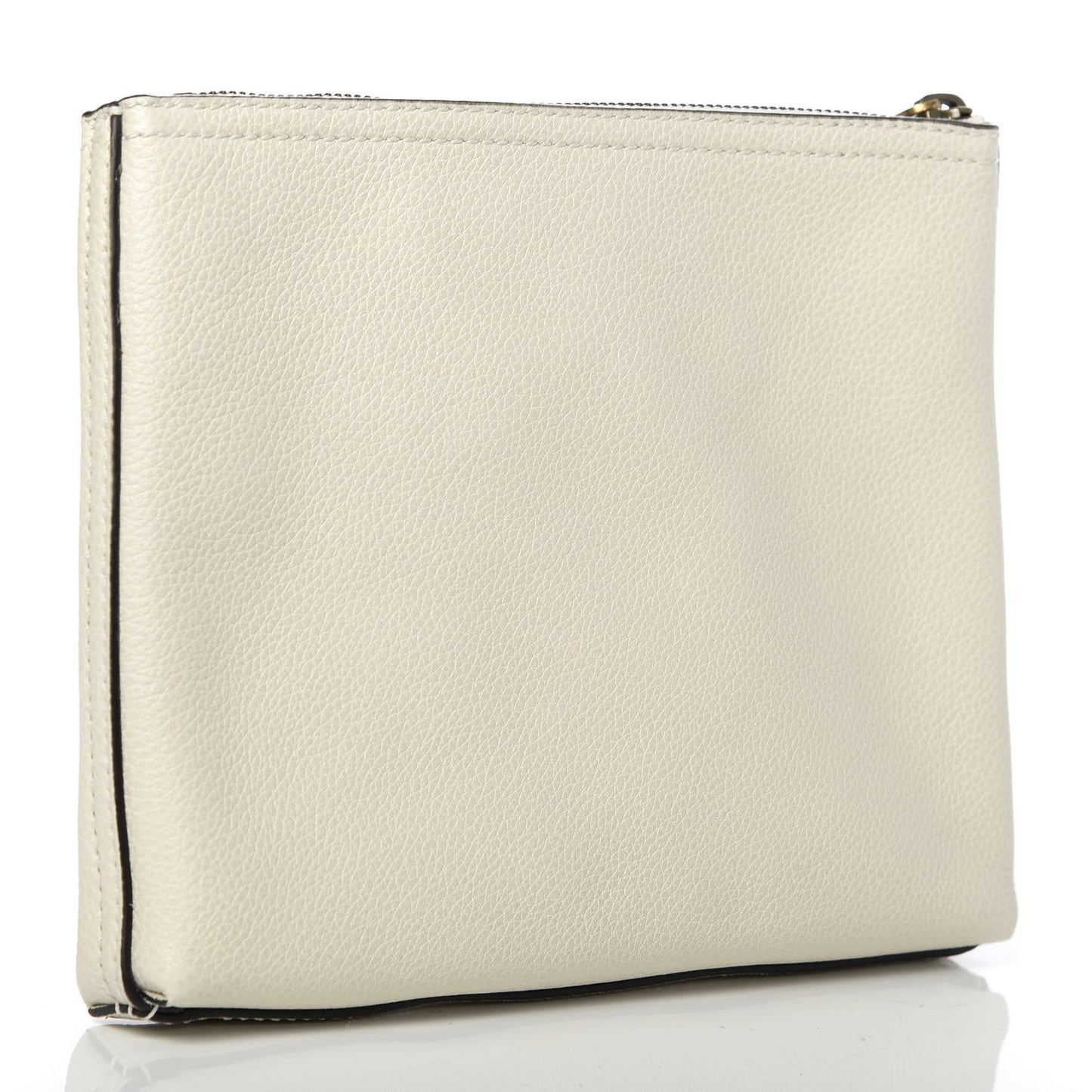 Pebbled Calfskin Medium Logo Portfolio Clutch White