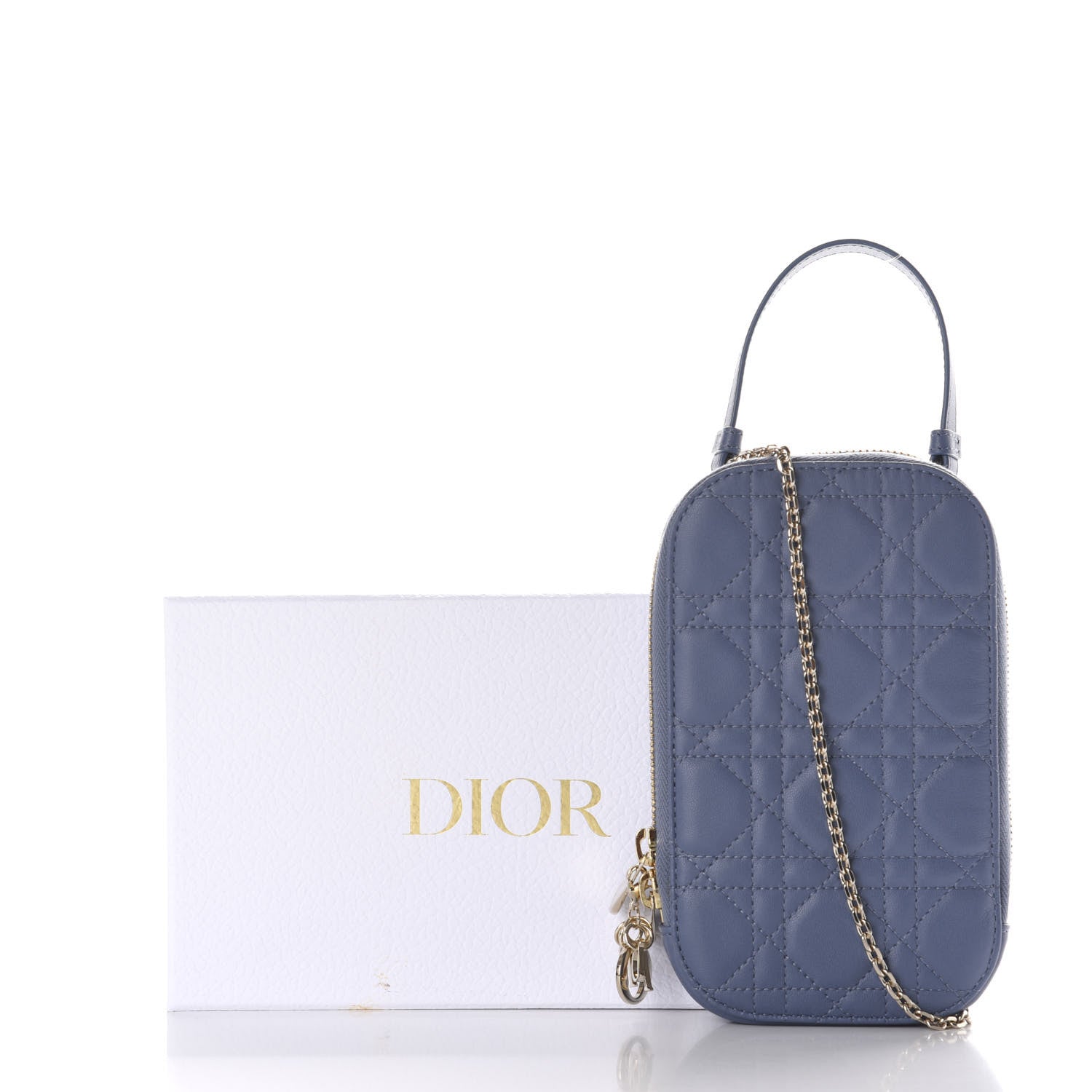 Christian Dior Lambskin Cannage Lady Dior Phone Holder Denim Blue 11 of 11