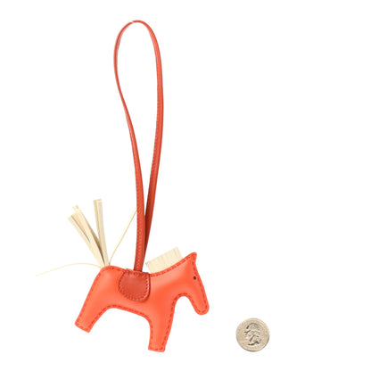 Hermes Milo Lambskin Grigri Rodeo Horse Bag Charm PM Orange Poppy Craie Terre Battue 2 of 5