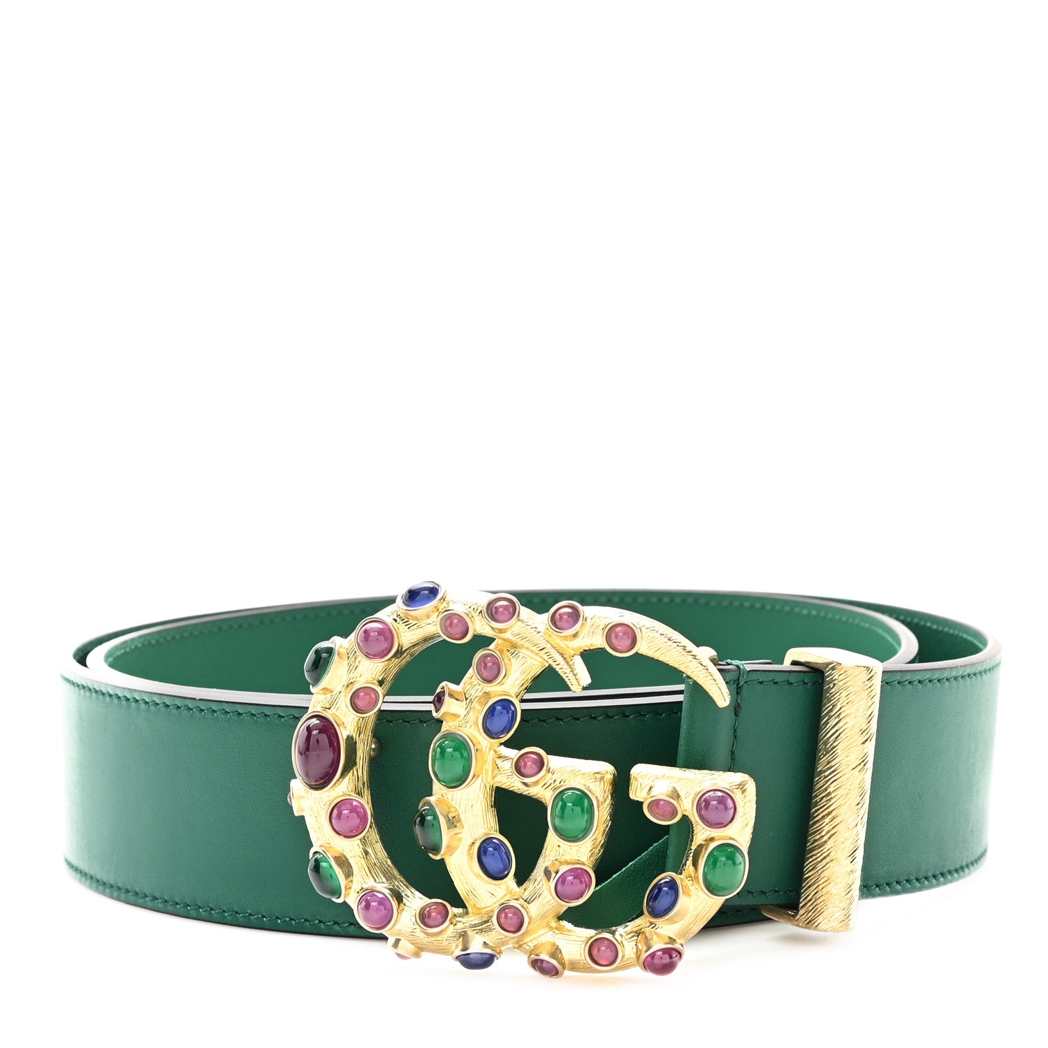 Gucci Calfskin Ceramic Glass Double G 40mm Belt 95 38 Emerald Multicolor 1 of 4