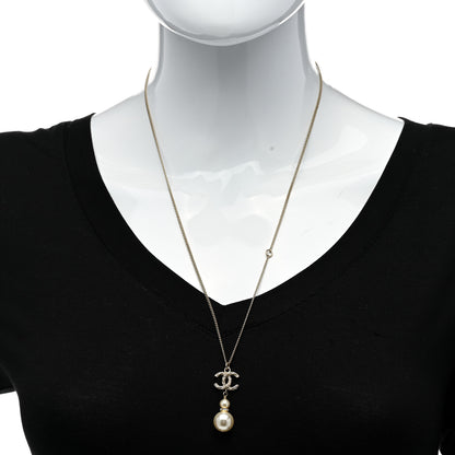 Chanel Crystal Pearl Twisted CC Drop Necklace Gold 2 of 6