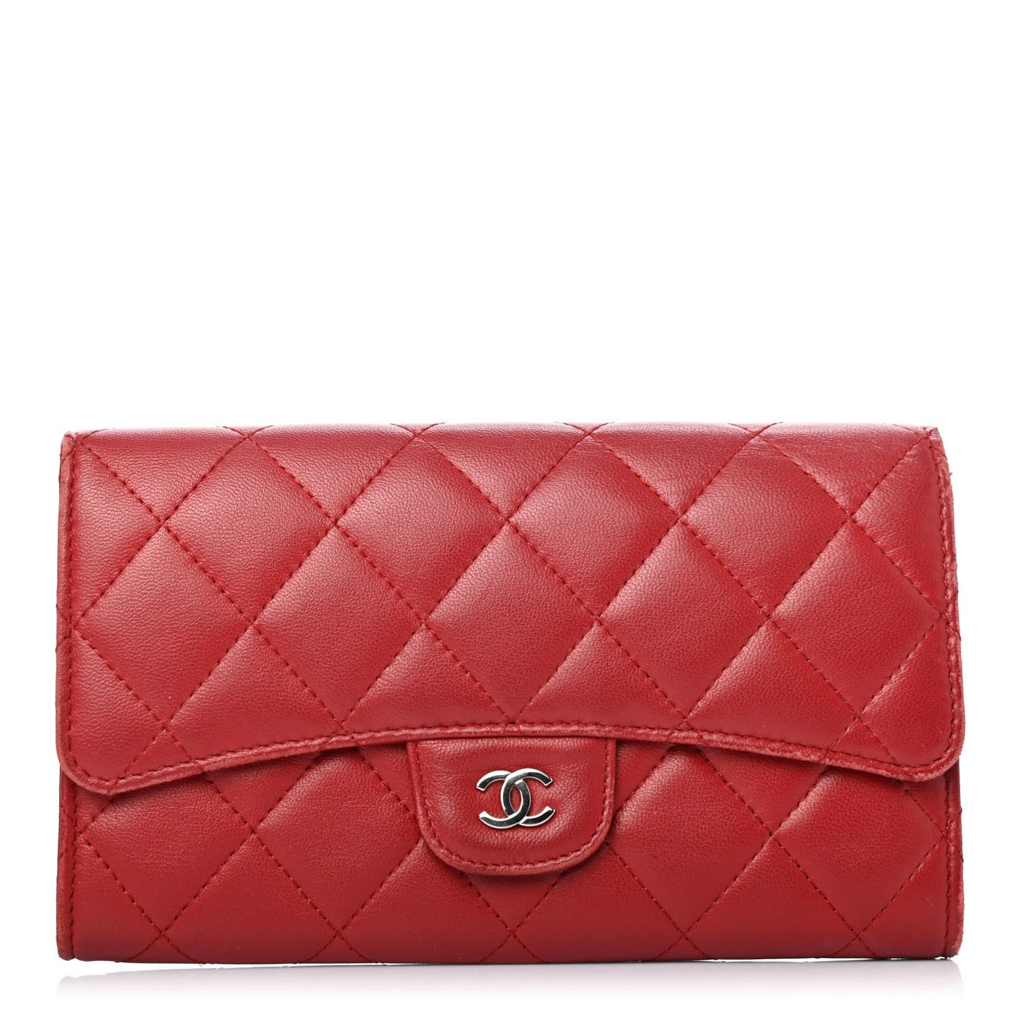 Lambskin Quilted Large Flap Wallet Red