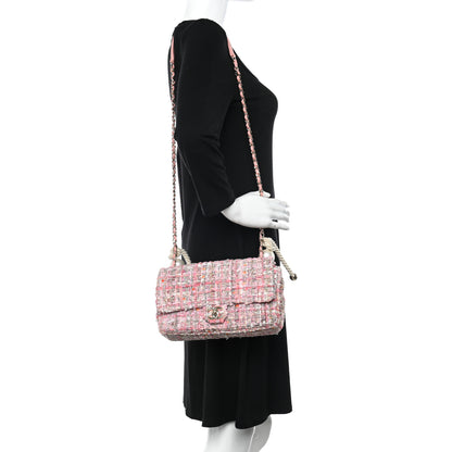 Chanel Tweed Medium Pearl Handle Flap Pink Beige Orange Ecru 2 of 9