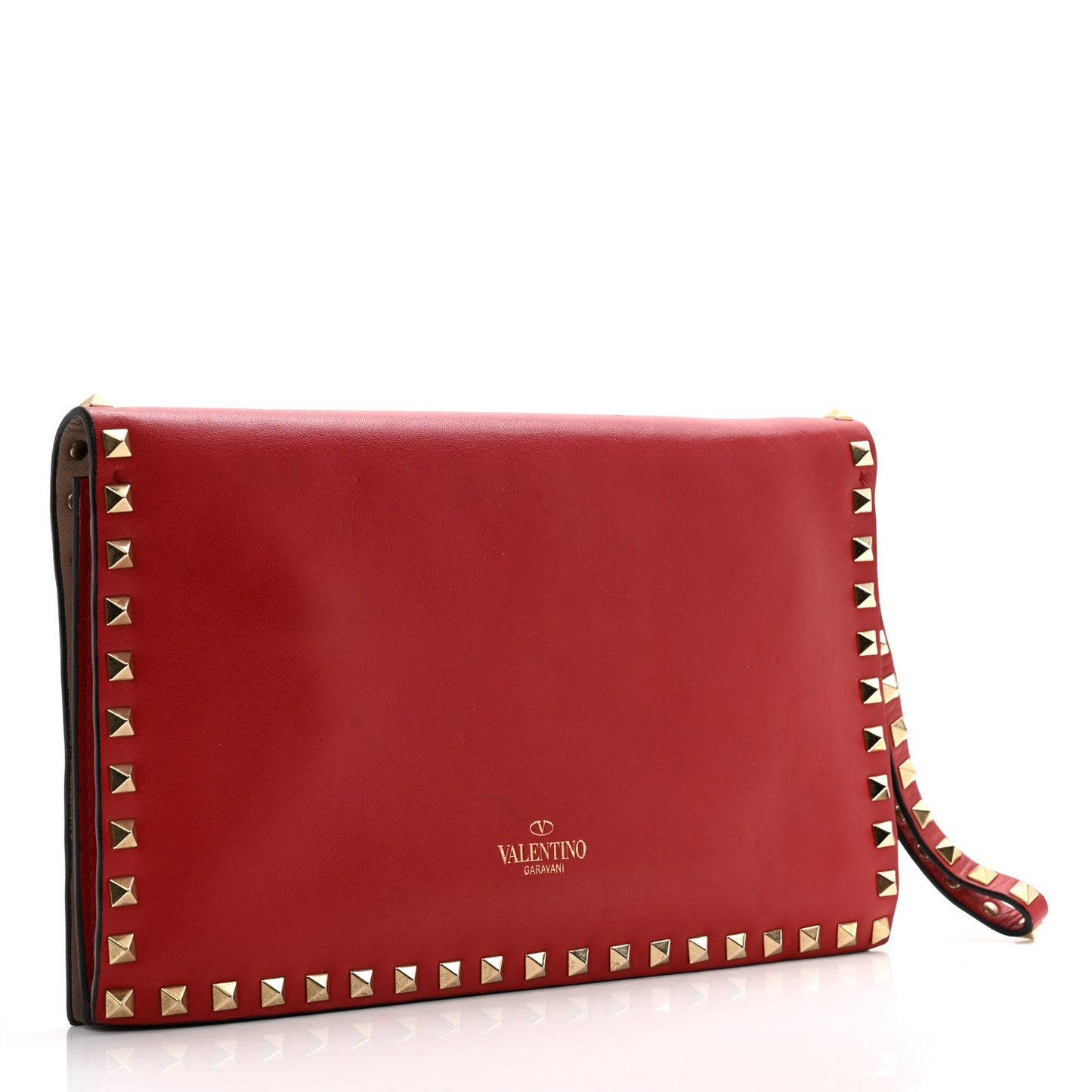 Nappa Rockstud Wristlet Clutch Rosso Valentino