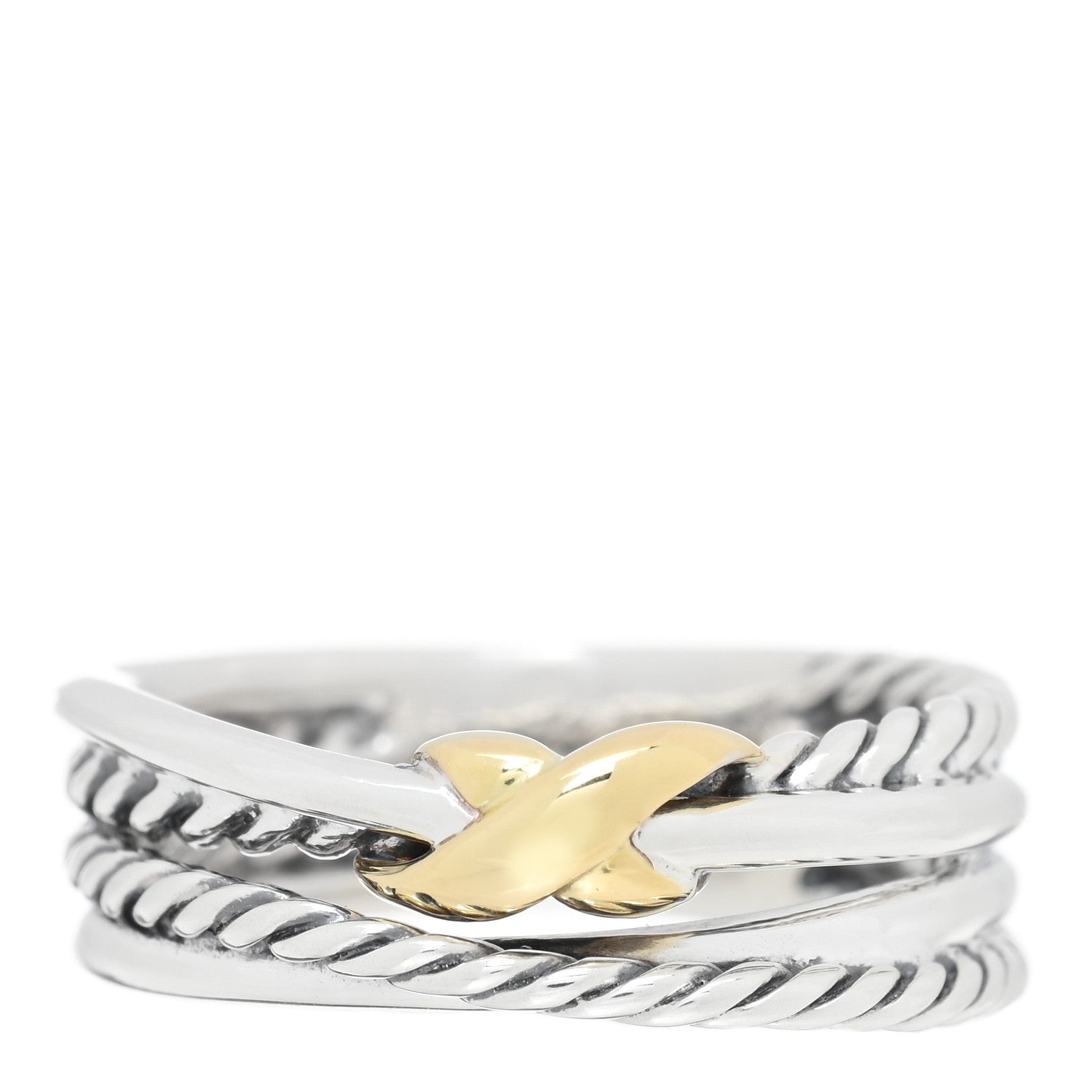 David Yurman Sterling Silver 18K Yellow Gold 6mm X Crossover Ring 51 5.75 1 of 4