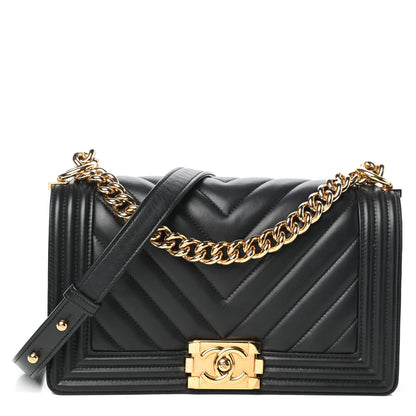 Chanel Calfskin Chevron Quilted Medium Boy Flap Black 1 of 9