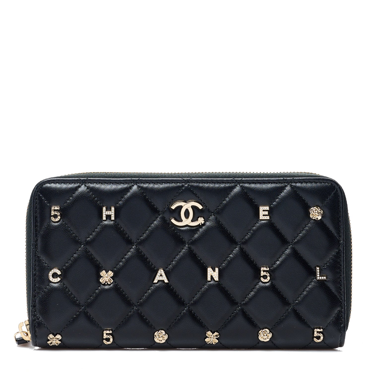 Chanel Lambskin Quilted All About Chanel Charm Zip Around Wallet Black 1 of 9
