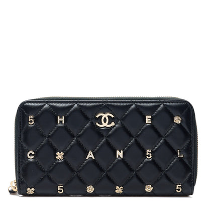 Chanel Lambskin Quilted All About Chanel Charm Zip Around Wallet Black 1 of 9