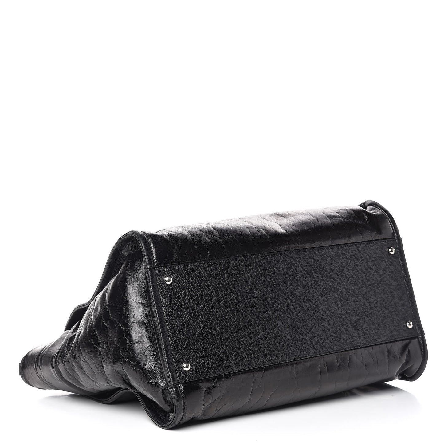 Glazed Calfskin Large Deauville Tote Black