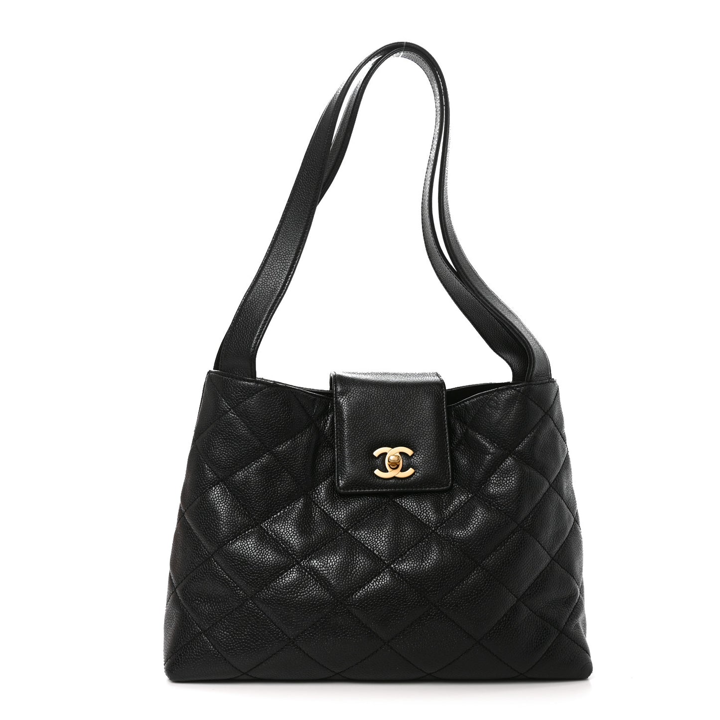 Caviar Diamond Flap Shoulder Bag Black