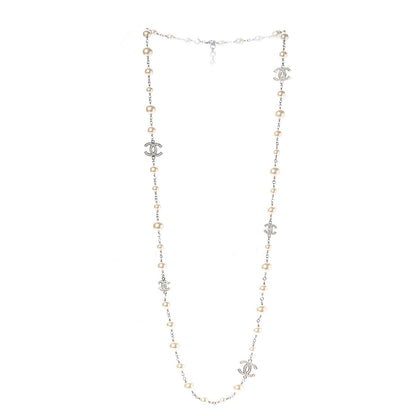 Chanel Crystal Pearl CC Long Necklace Silver 3 of 5