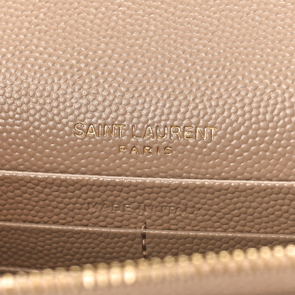 Saint Laurent Grain De Poudre Matelasse Chevron Monogram Envelope Chain Wallet Dark Beige 6 of 9
