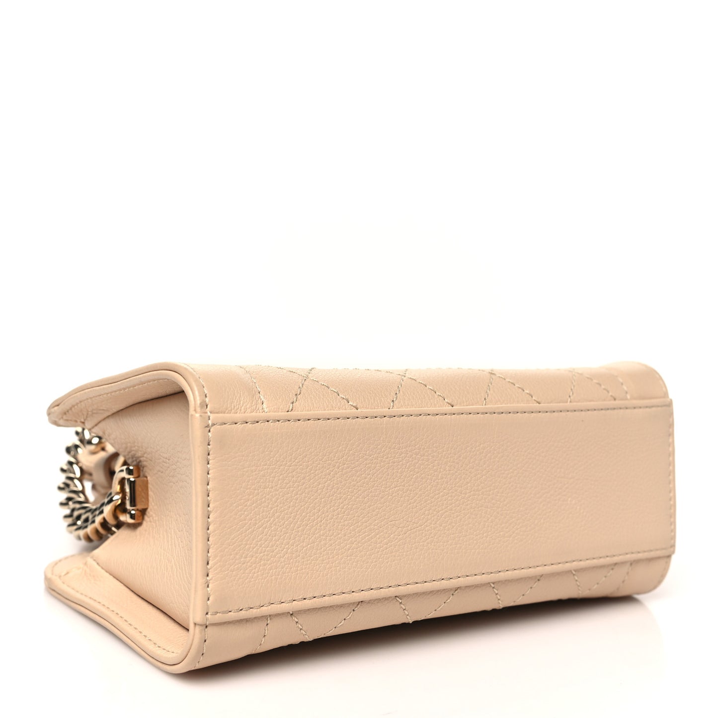 Grained Calfskin Stitched Mini Label Click Shopper Tote Beige