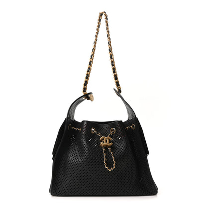 Chanel Perforated Calfskin Small Chanel 25 Handbag Black 1 of 10